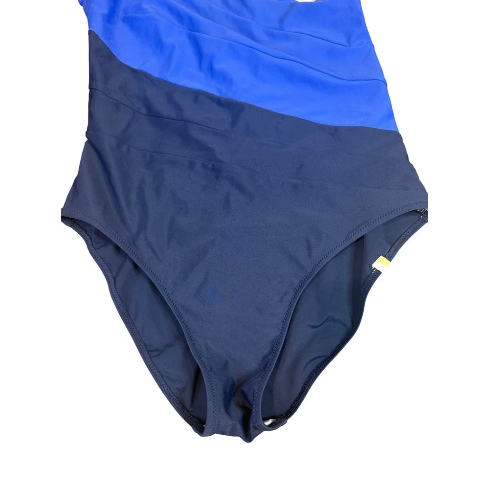 Summersalt The Sidestroke One Piece Swimsuit Blue Navy White Size 10